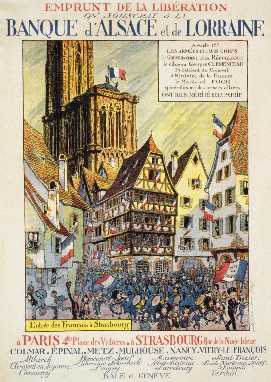 Darlehen der Befreiung: „Wir zeichnen bei der Bank von Elsass und Lothringen“ - Plakat, um 1918 von Jean-Jacques (1873-1951) Waltz