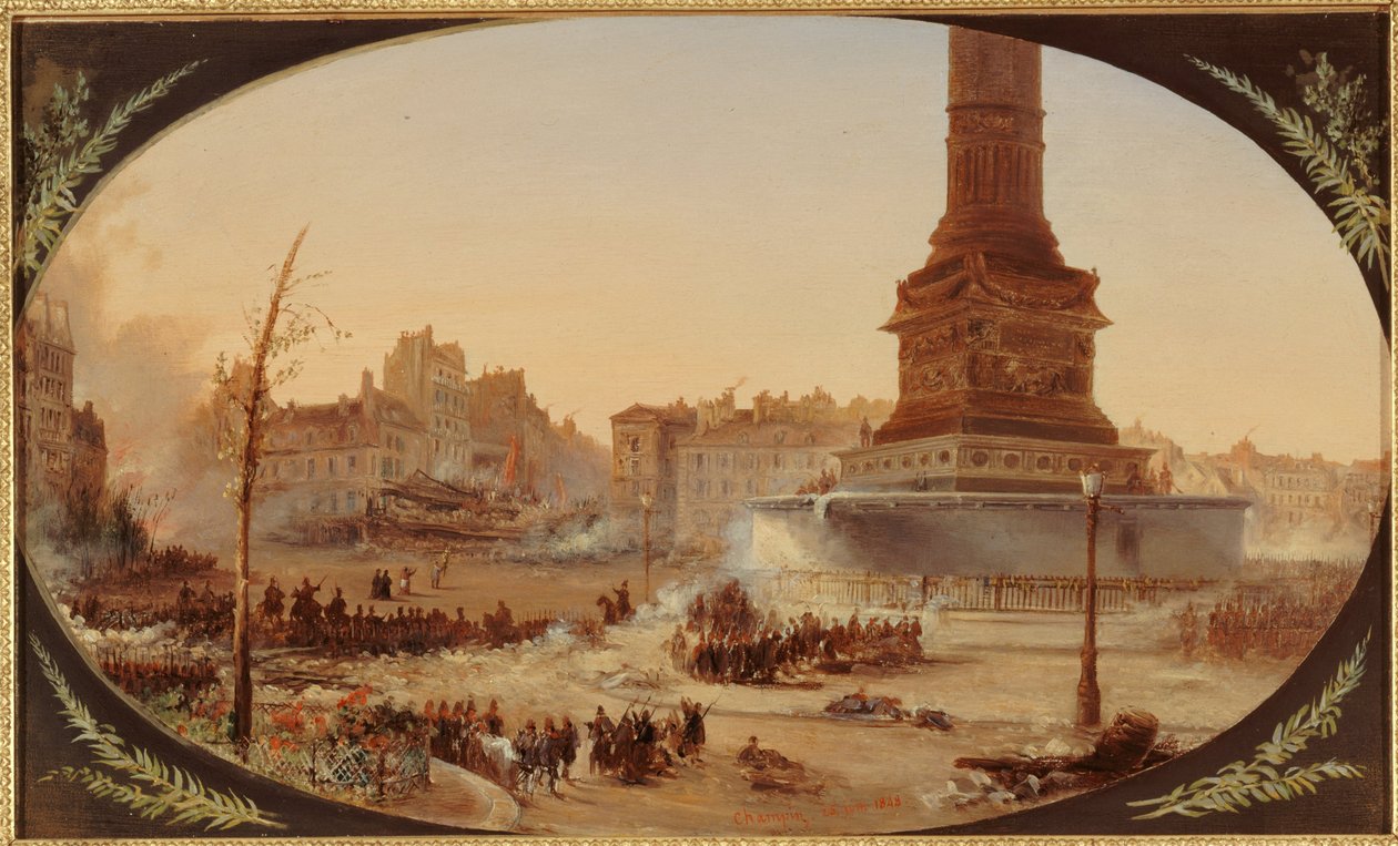 La Place de la Bastille und die Barrikade am Eingang des Faubourg Saint-Antoine, am 25. Juni 1848 von Jean Jacques Champin