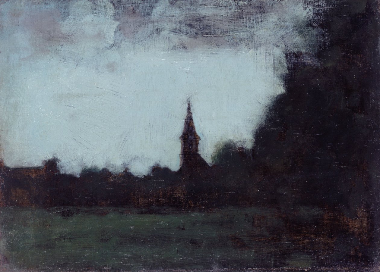 Landschaft im Elsass, der Kirchturm von Bernwiller, zwischen 1890 und 1905 von Jean Jacques Henner