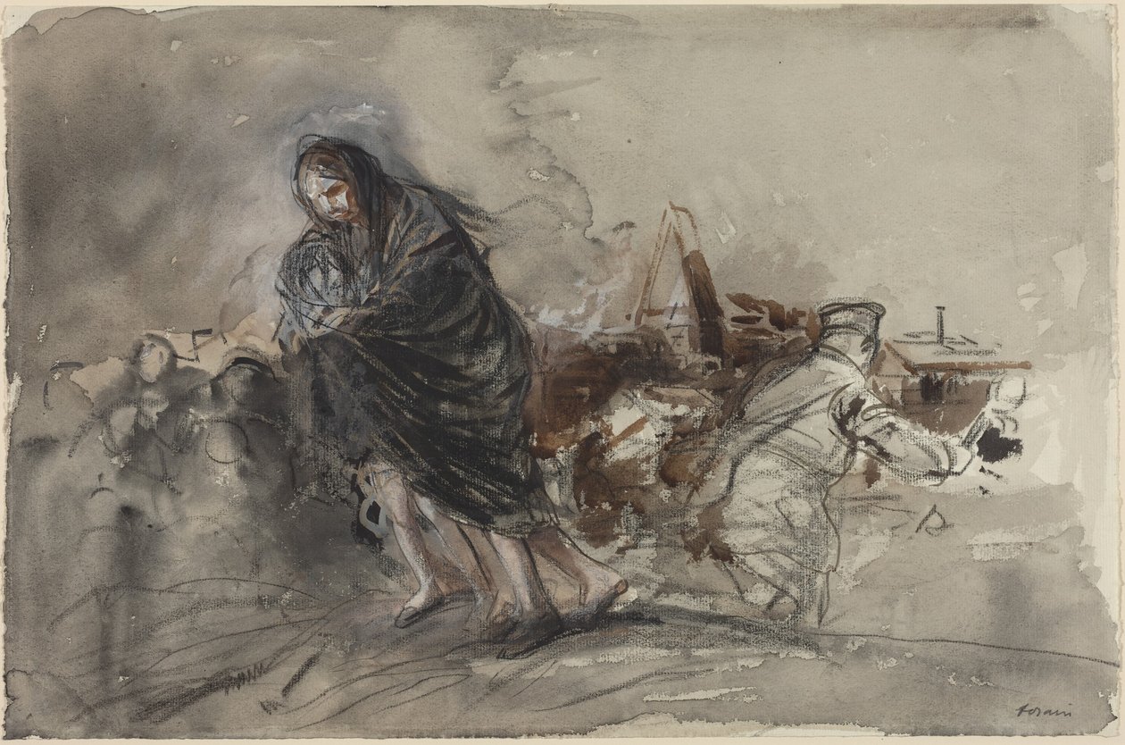 Nach Douai, wahrscheinlich 1918 (Aquarell) von Jean-Louis & Caran D