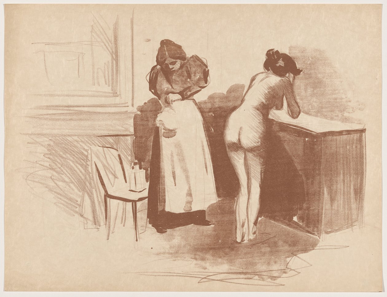 Die Reibung mit dem Haarhandschuh (Massage mit grobem Haarhandschuh) von Jean-Louis Forain