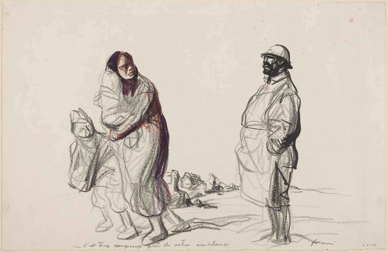 a) Es ist zu gefährlich in der Nähe Ihres Lazaretts (Vorderseite); b) Studie einer Mutter mit Kindern (Rückseite) von Jean-Louis Forain