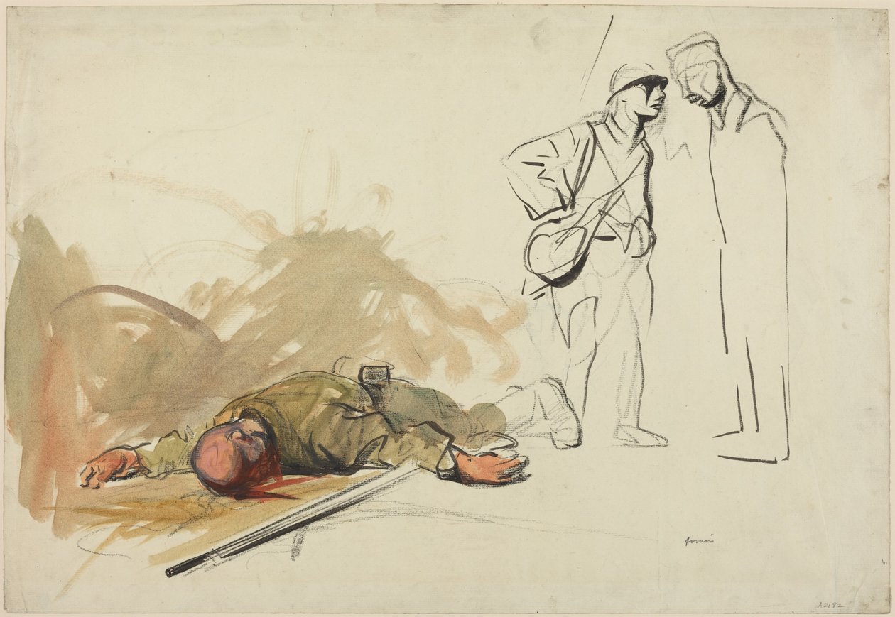 a) Toter deutscher Soldat (recto); b) Kopf eines Soldaten (verso) von Jean-Louis Forain