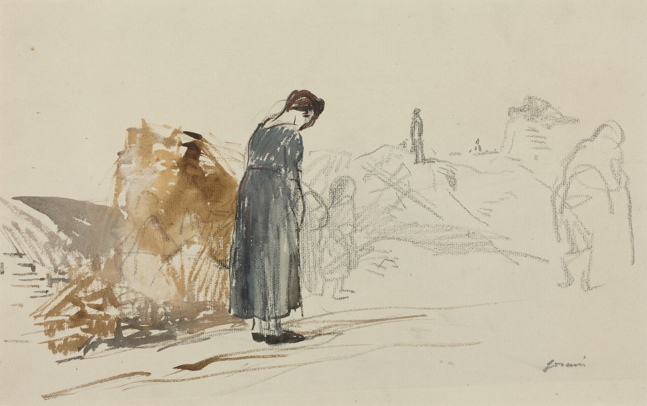 a) Die deutschen Frauen sind fortgegangen (Vorderseite); b) Skizze eines Mannes (Rückseite) von Jean-Louis Forain