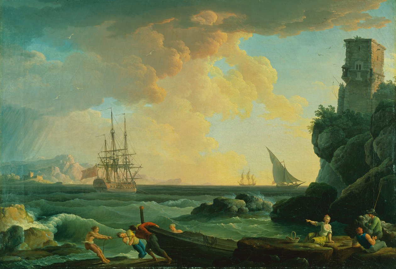 Mittelmeerhafen-Szene mit Fischern von Jean (1734-1784) Henry