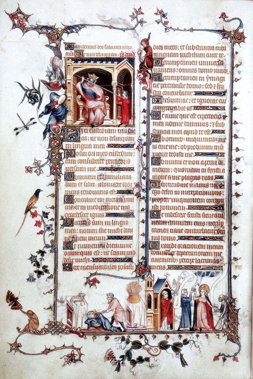 Ms Lat 10483 fol.24v David vor Saul, aus dem Belleville-Brevier, ca. 1323-26 (Pergament) von Jean (studio of) Pucelle