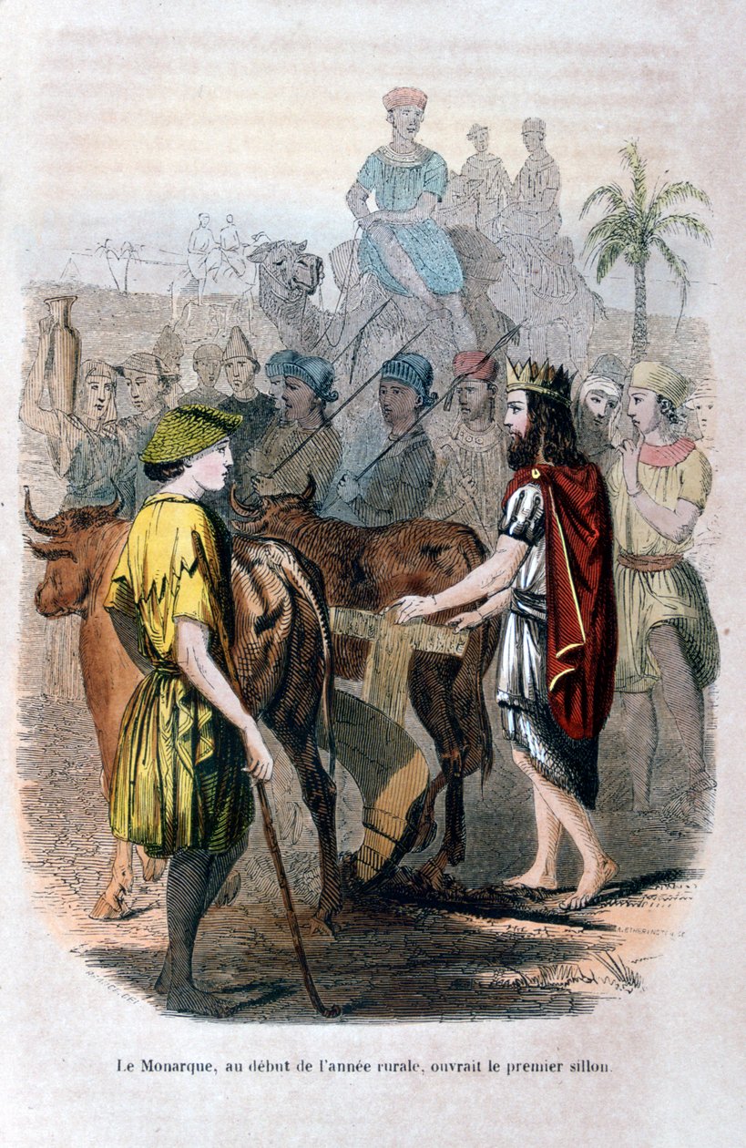 Der Monarch, zu Beginn des ländlichen Jahres, eröffnete die erste Furche, 1847 von Jean Adolphe Beauce