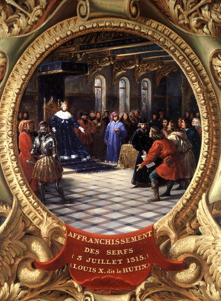 Ludwig X. (1289-1316) der Eigensinnige, König von Navarra, befreit die Leibeigenen, 3. Juli 1315 von Jean Alaux