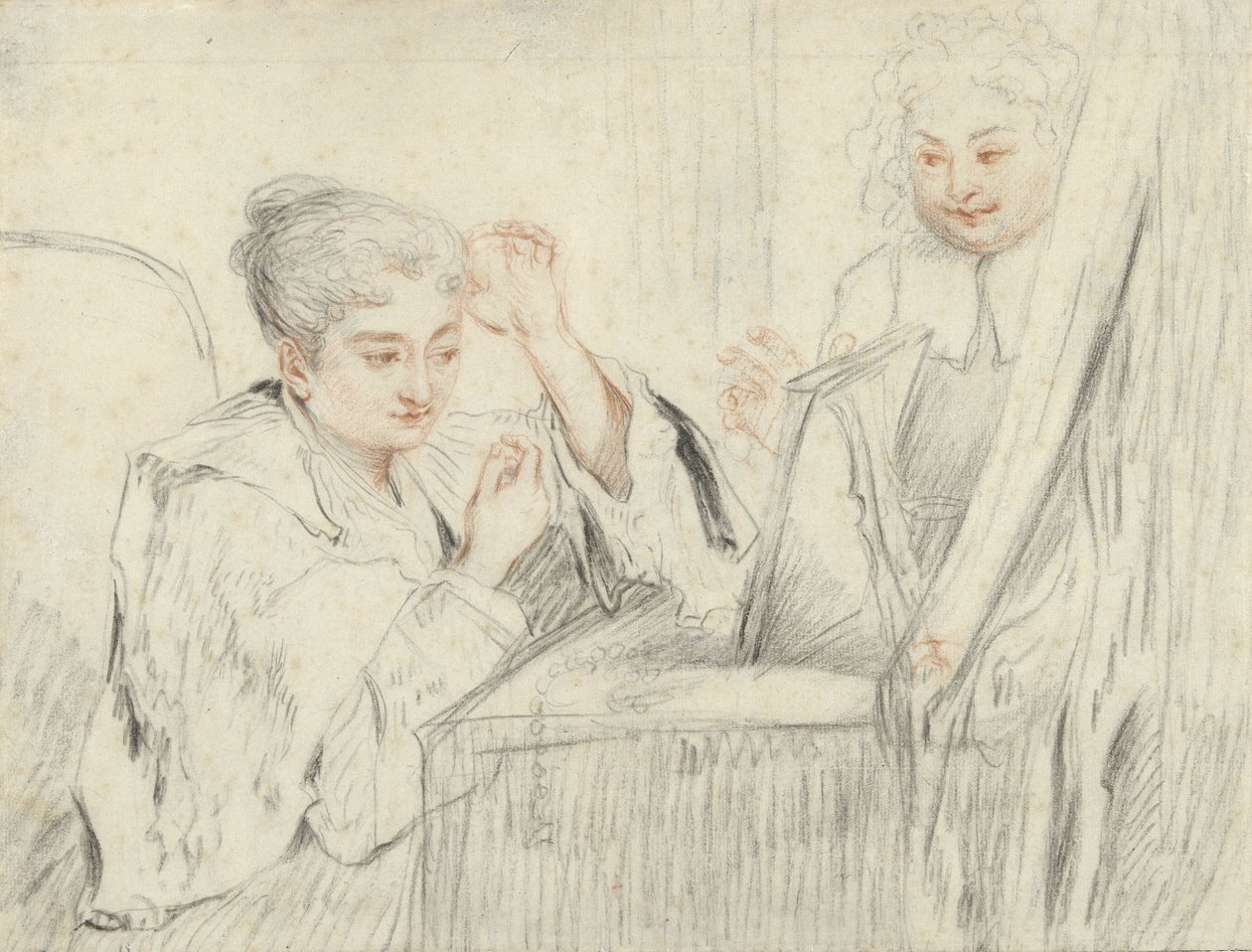 Rosalba Carriera (?) bei ihrer Toilette von Jean Antoine Watteau (possibly)