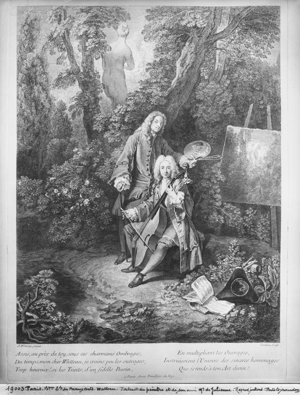Jean Antoine Watteau und sein Freund Monsieur de Julienne, graviert von Nicolas Henri Tardieu von Jean Antoine Watteau