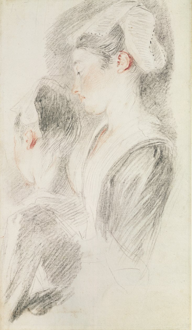 Zwei Studien einer Frau, drei Viertel von hinten, eine im Profil von Jean Antoine Watteau