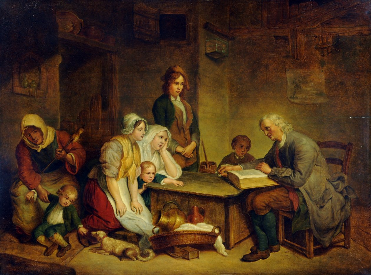 Ein Vater liest seiner Familie die Bibel vor von Jean Baptiste (after) Greuze