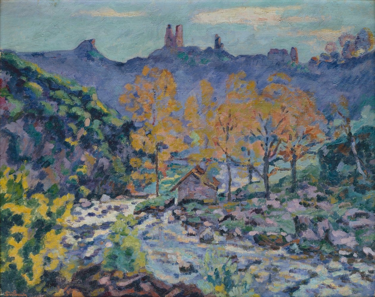 Die Mühle von Brigand und die Ruinen der Burg Crozant, Creuse, ca. 1900 von Jean Baptiste Armand Guillaumin