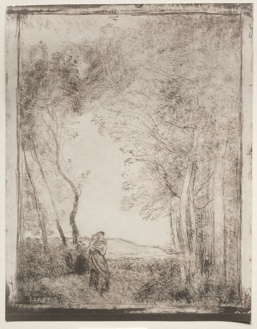 Eine junge Mutter am Waldrand von Jean Baptiste Camille Corot