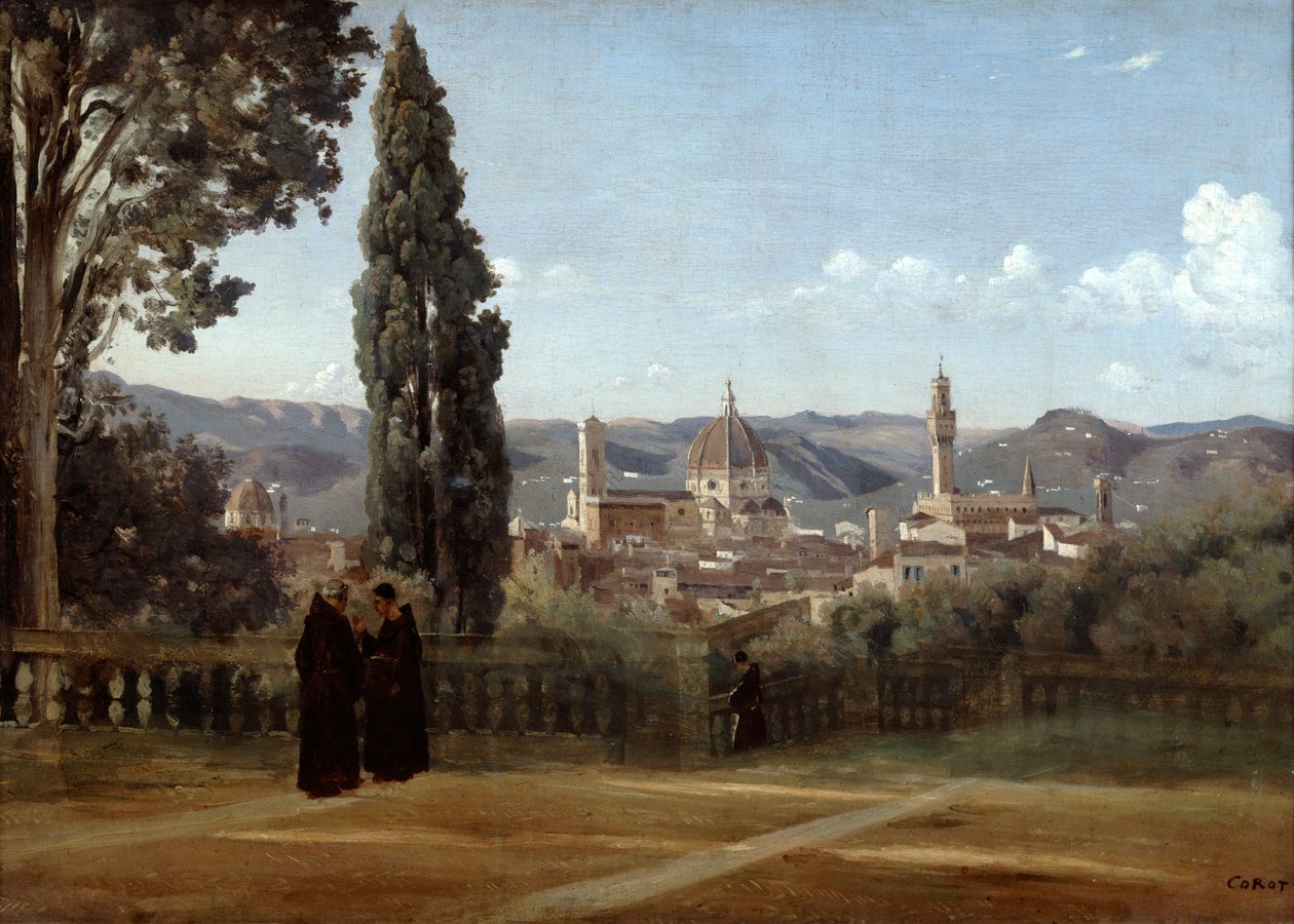 Florenz, Blick von den Boboli-Gärten, 1835-1840 von Jean Baptiste Camille Corot