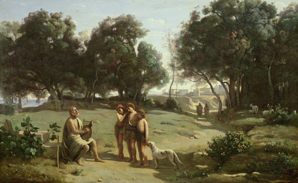 Homer und die Hirten in einer Landschaft von Jean Baptiste Camille Corot
