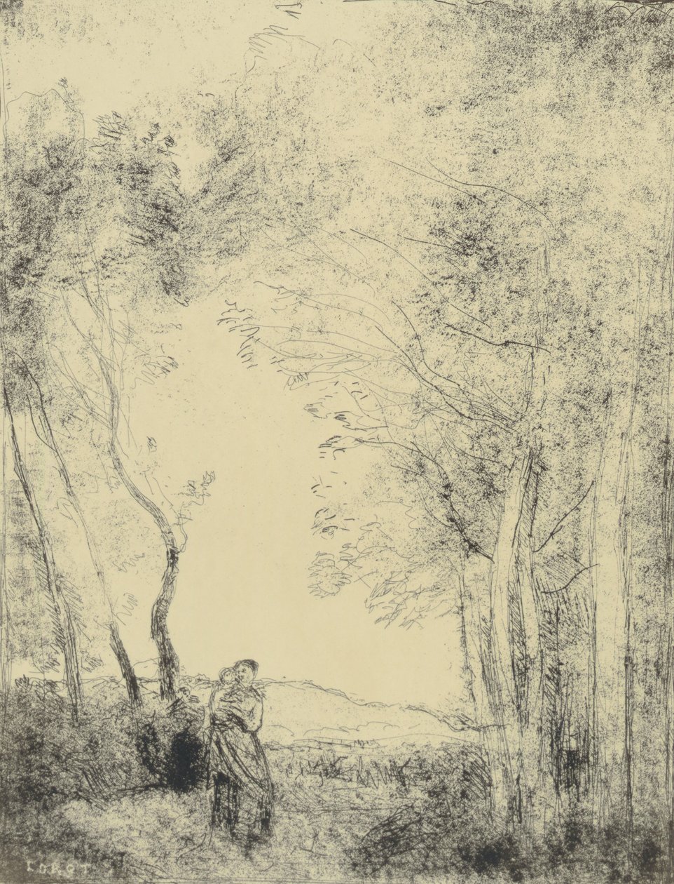 Junge Mutter am Waldeingang von Jean Baptiste Camille Corot