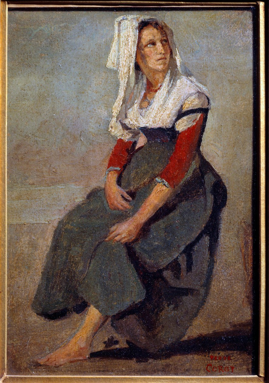 Porträt der Italienerin Maria de Sorre, sitzend mit erhobenem Kopf von Jean Baptiste Camille Corot