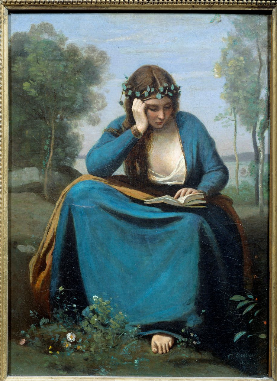 Leserin mit Blumenkranz oder die Muse von Virgile von Jean Baptiste Camille Corot