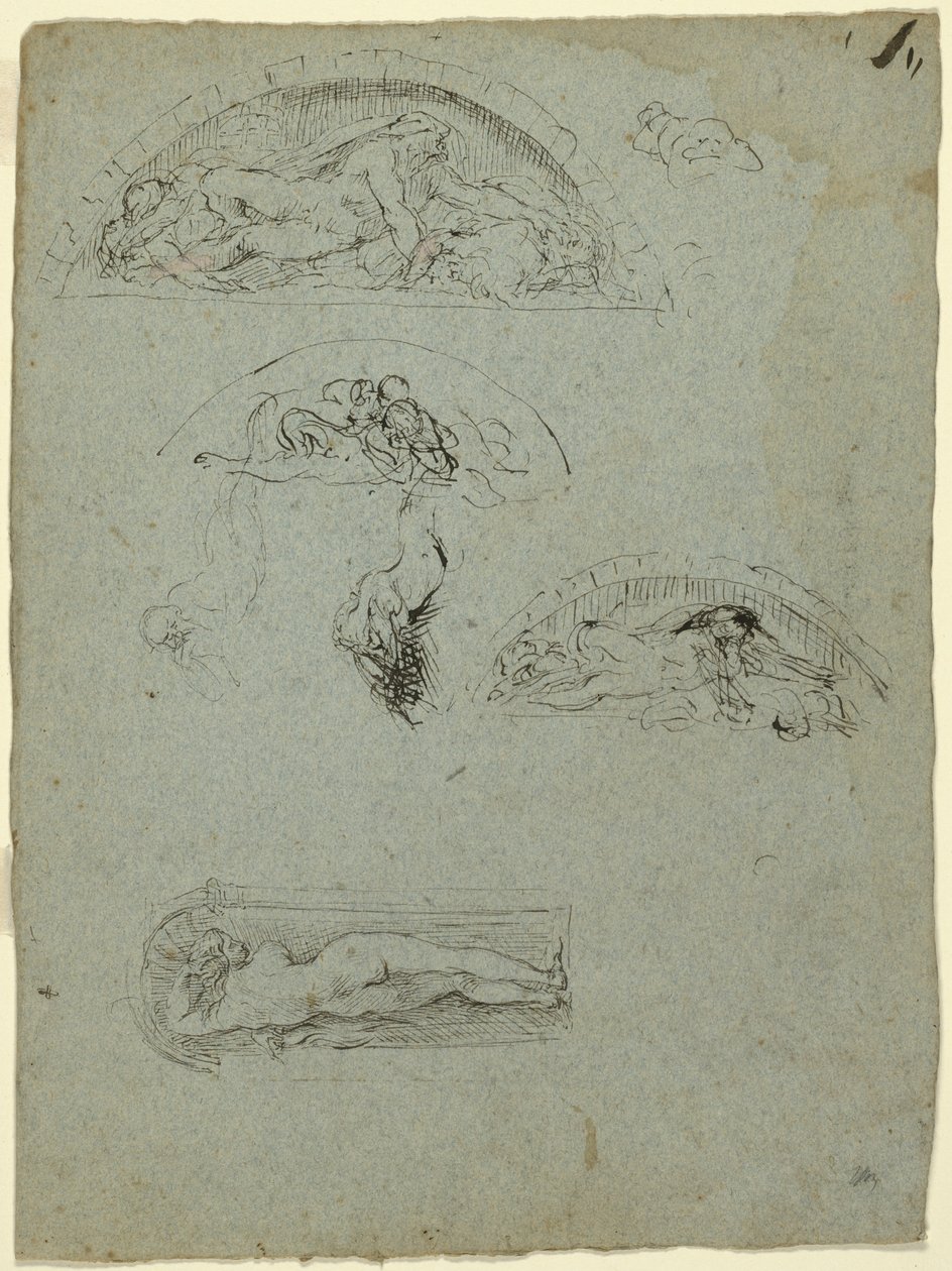 Stehende Figur in einer Nische und Studien für die Ugolino-Gruppe, 1857-58 von Jean Baptiste Carpeaux