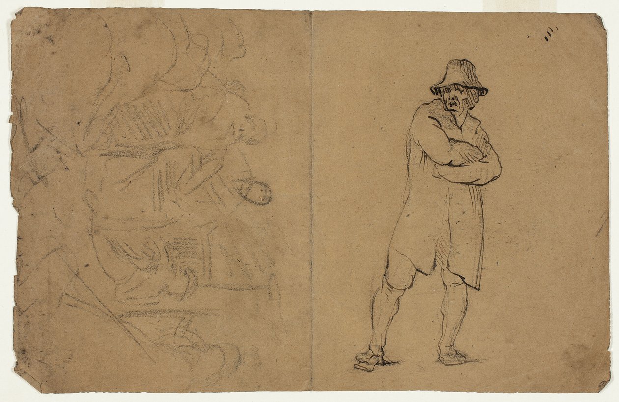 Zwei Skizzen: Stehender Mann mit verschränkten Armen und Gruppe von Figuren von Jean Baptiste Carpeaux
