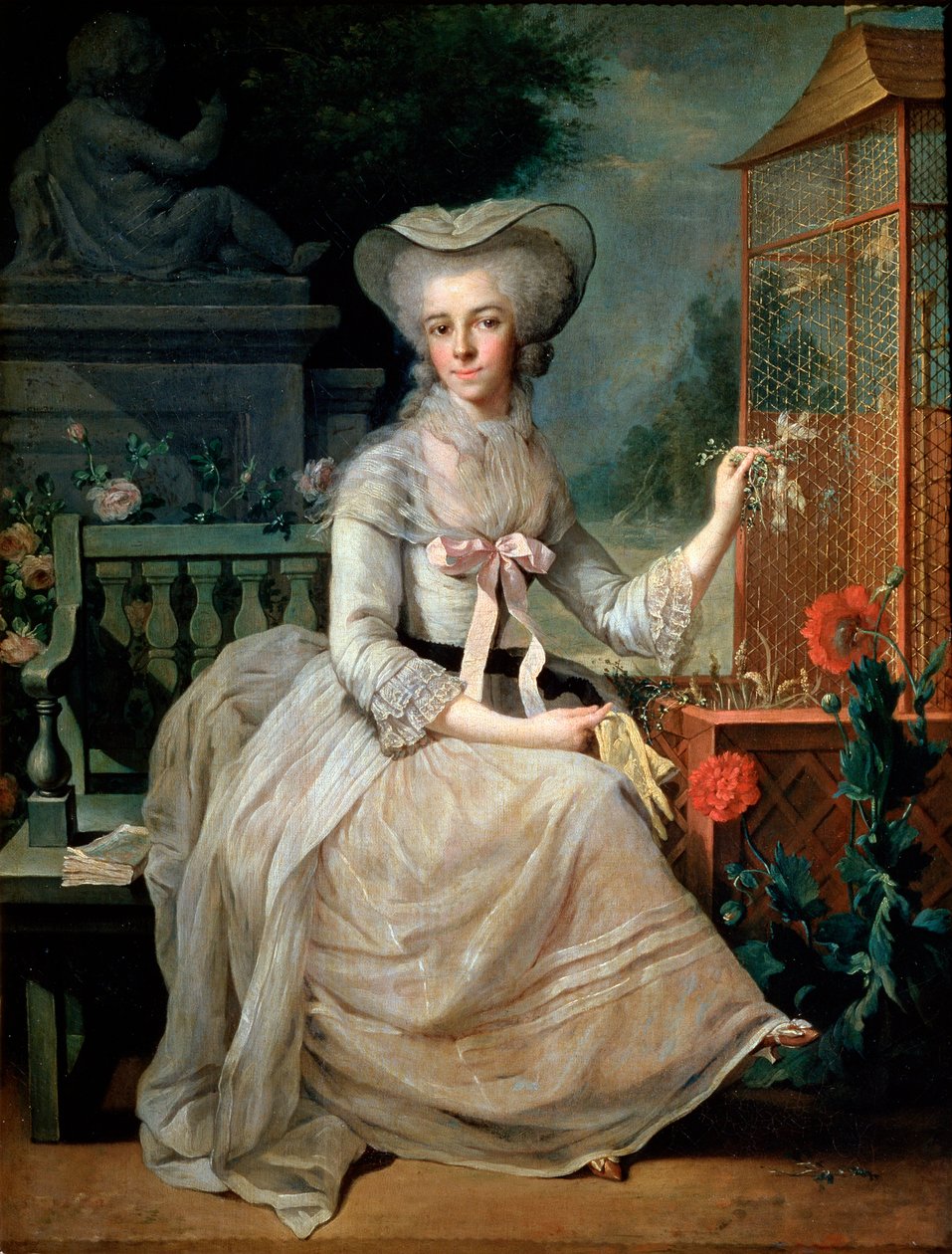 Junge Dame an einem Käfig von Jean Baptiste Charpentier the Elder
