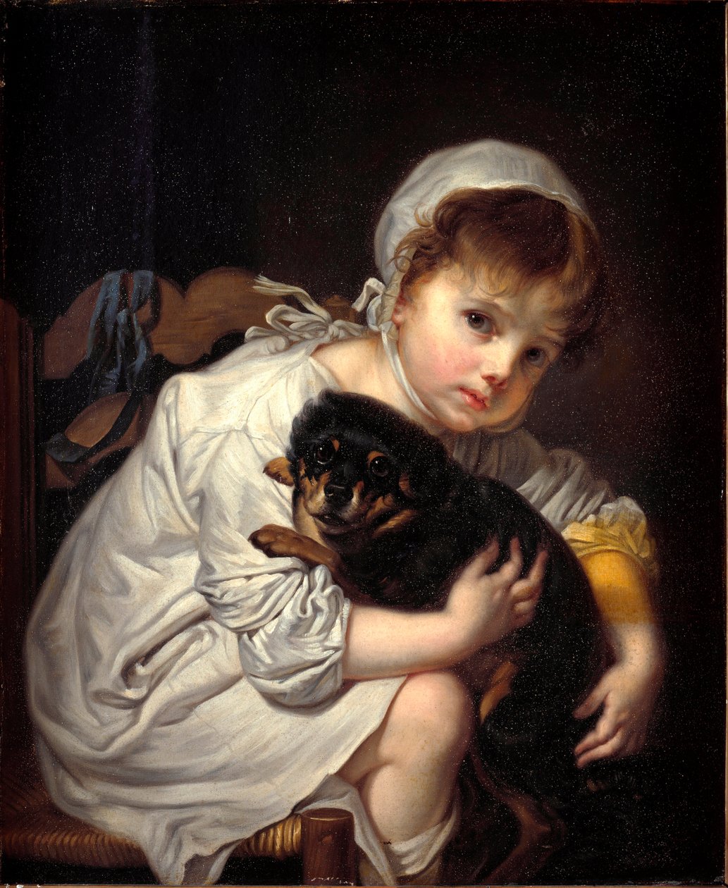 Das kleine Mädchen mit dem kleinen Hund von Jean Baptiste Greuze