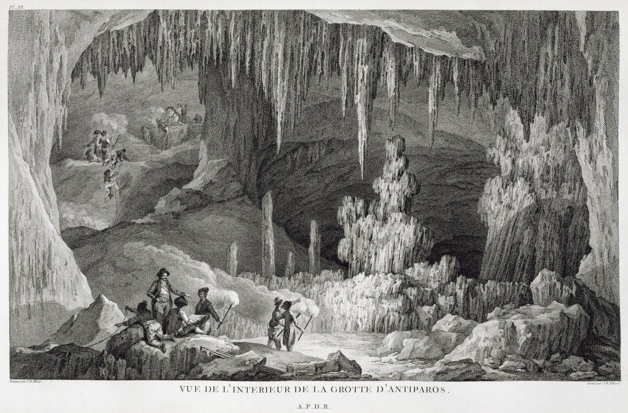 Ansicht des Inneren der Grotte von Antiparos, graviert von Jean Baptiste Tillard (1740-1813) von Jean Baptiste Hilair