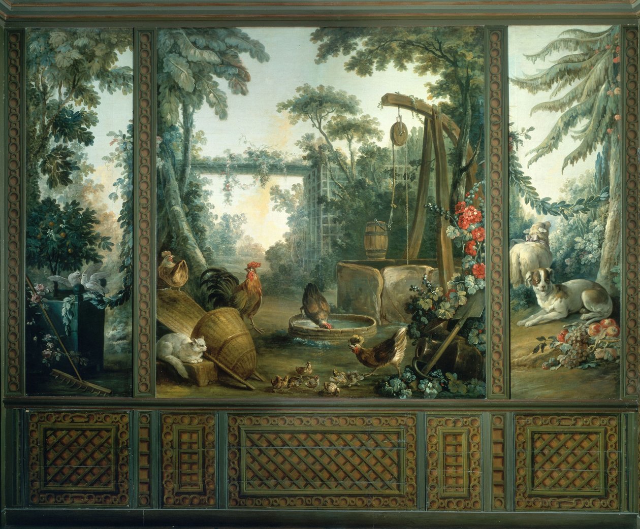 Zwei Tauben, die sich in einer Landschaft picken von Jean Baptiste Huet