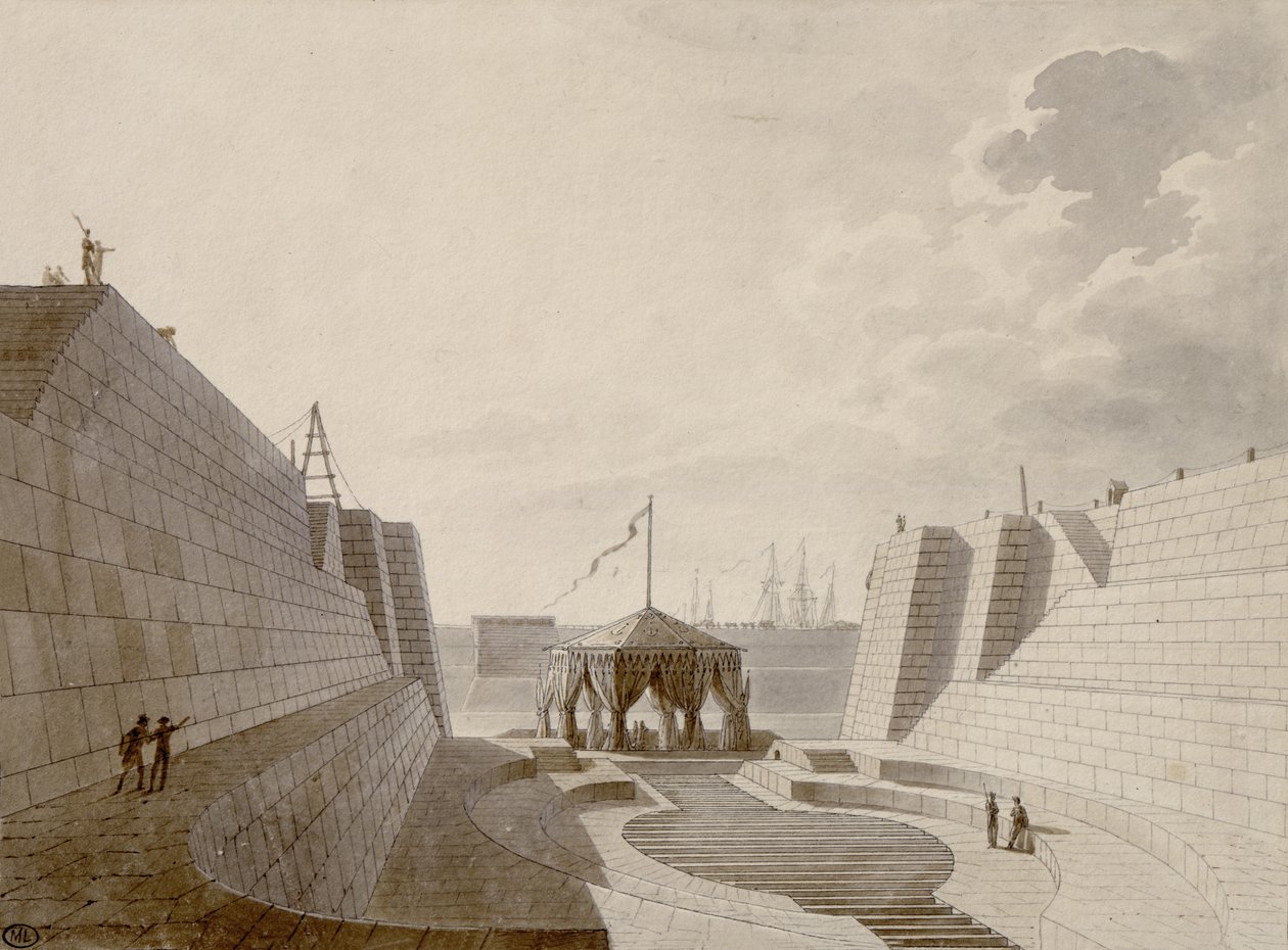 Trockendock in Cherbourg, Juli 1813 von Jean Baptiste Isabey