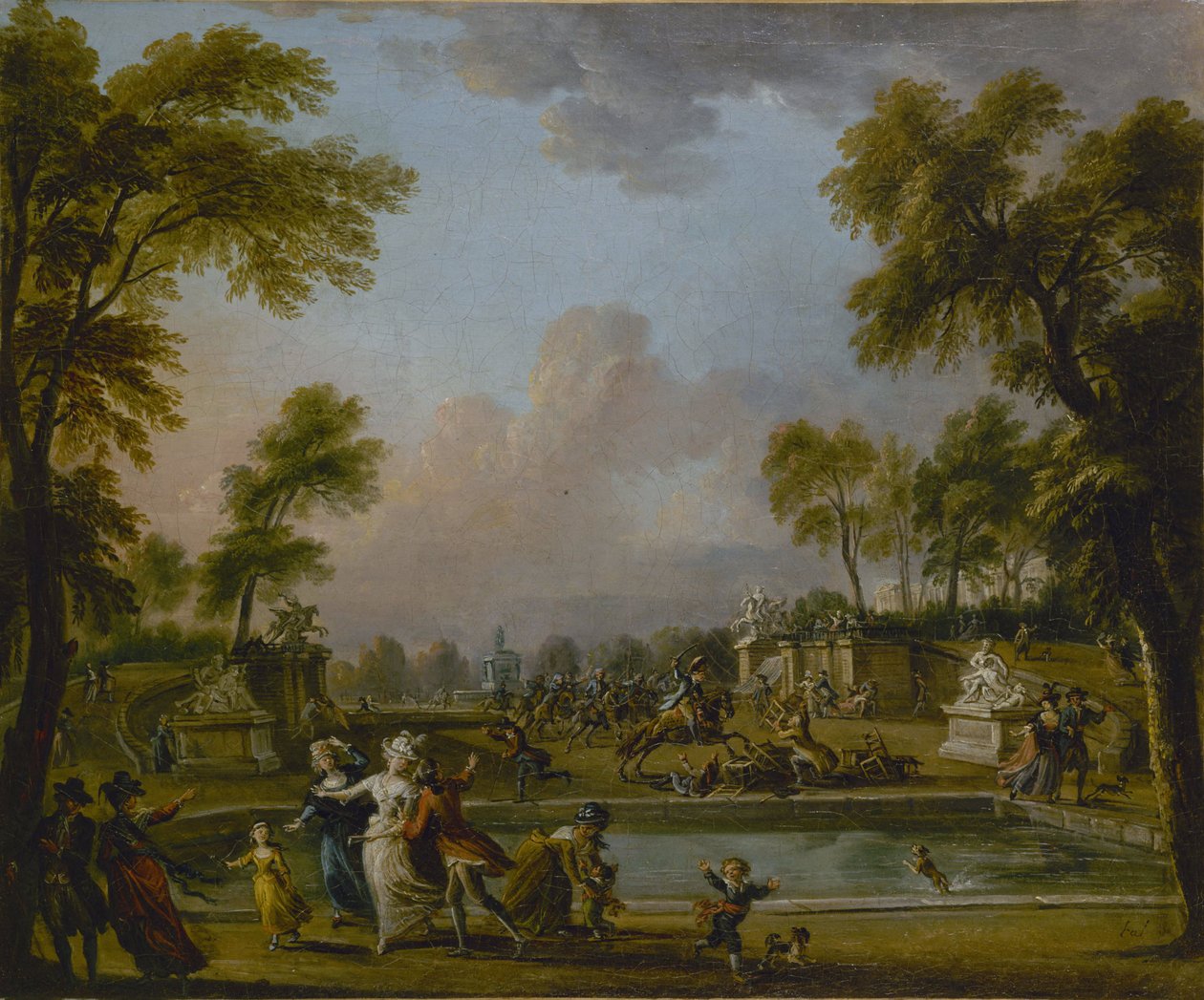 Prinz de Lambesc dringt gewaltsam in die Gärten der Tuilerien ein, 12. Juli 1789, ca. 1789 von Jean Baptiste Lallemand