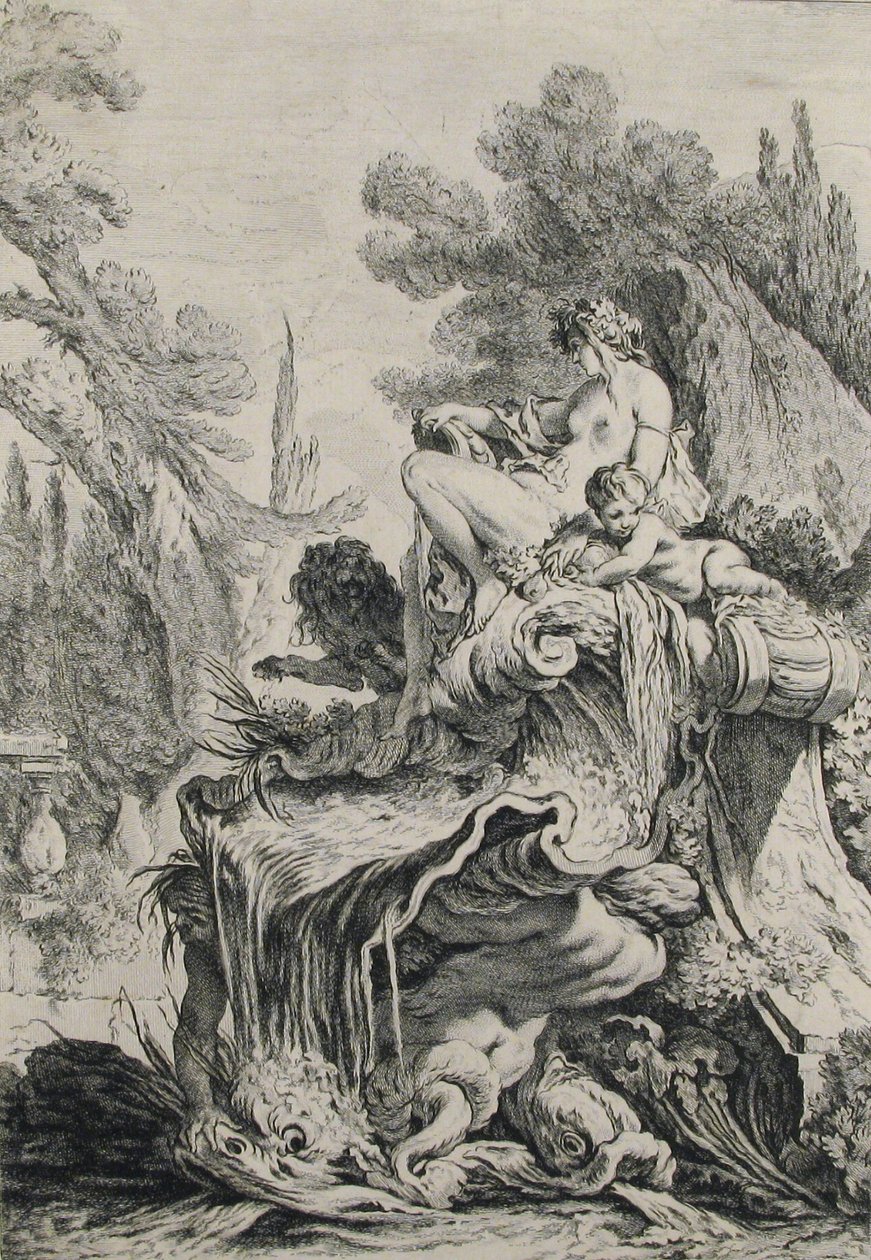 Brunnen mit einer Nymphe, die auf einer Muschel sitzt von Jean Baptiste Marie Pierre