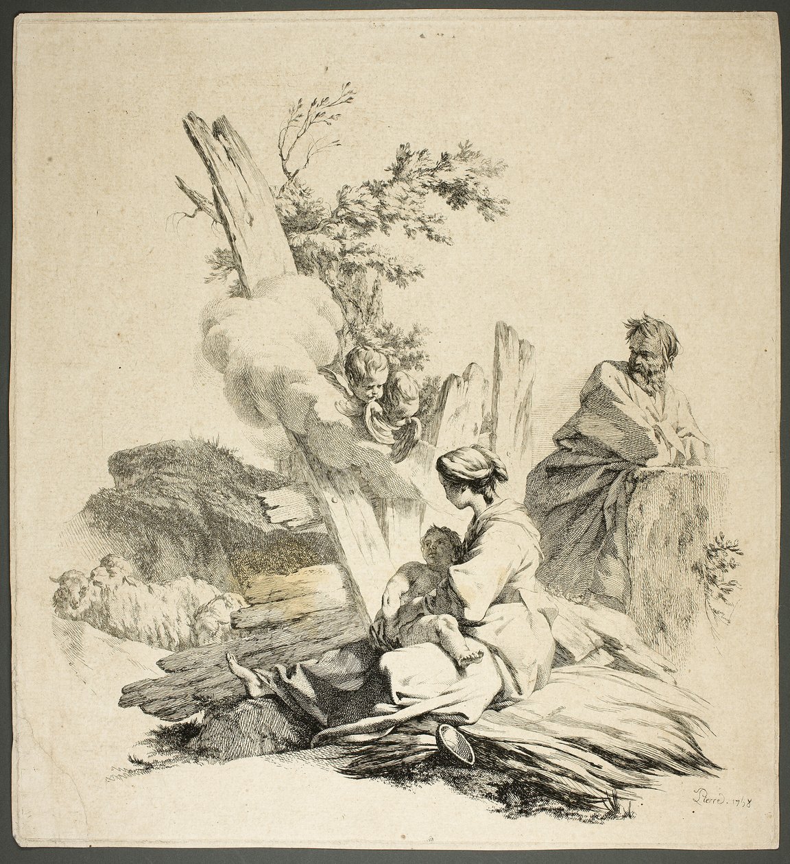 Heilige Familie mit Engeln von Jean Baptiste Marie Pierre