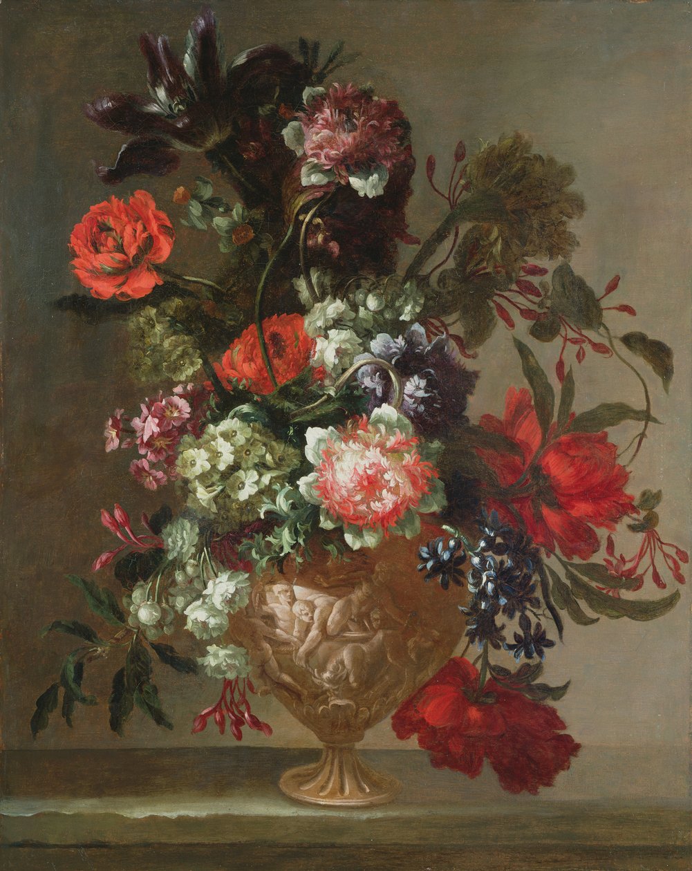 Stillleben mit Blumen in einer skulptierten Vase von Jean-Baptiste Monnoyer