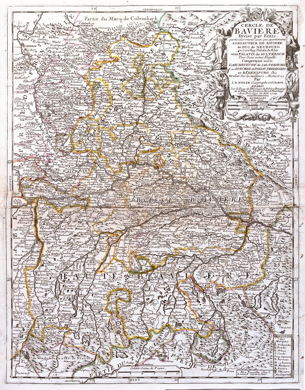 Karte von Bayern (Deutschland) von Jean Baptiste Nolin