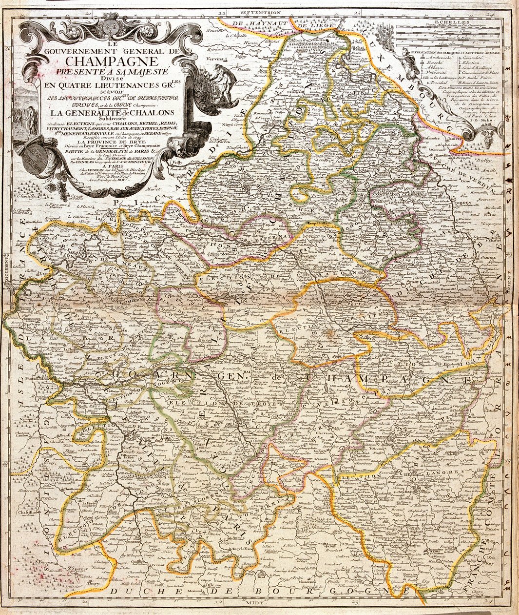Karte der Champagne (Frankreich) von Jean Baptiste Nolin
