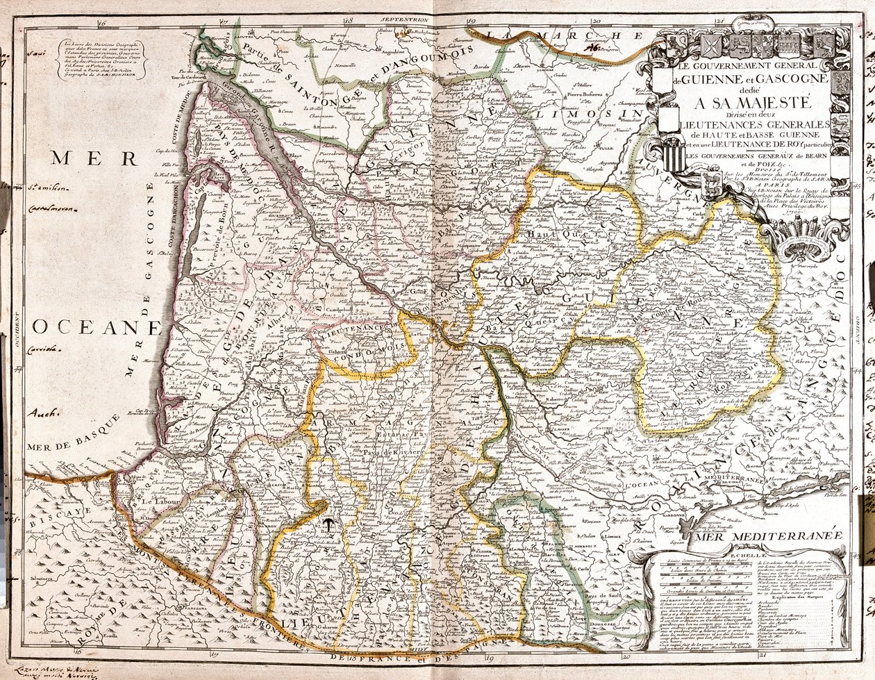 Karte von Guyenne und Gascogne (Südwestfrankreich) (Gravur) von Jean Baptiste Nolin