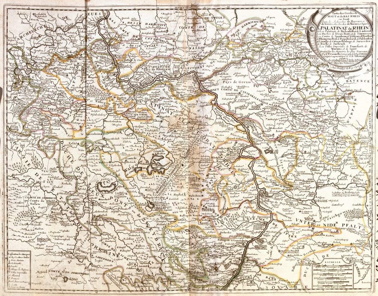 Karte von Rheinland-Pfalz und einem Teil von Bayern (Deutschland) von Jean Baptiste Nolin