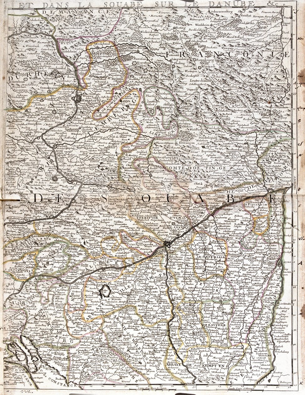 Karte von Schwaben (Deutschland) von Jean Baptiste Nolin