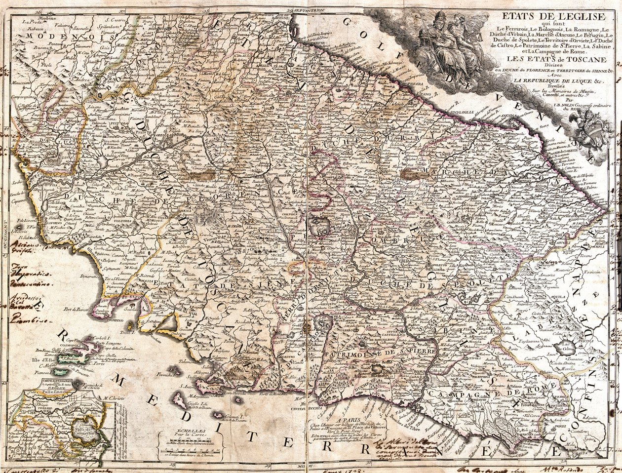 Karte der kirchlichen Gebiete in Italien von Jean-Baptiste Nolin