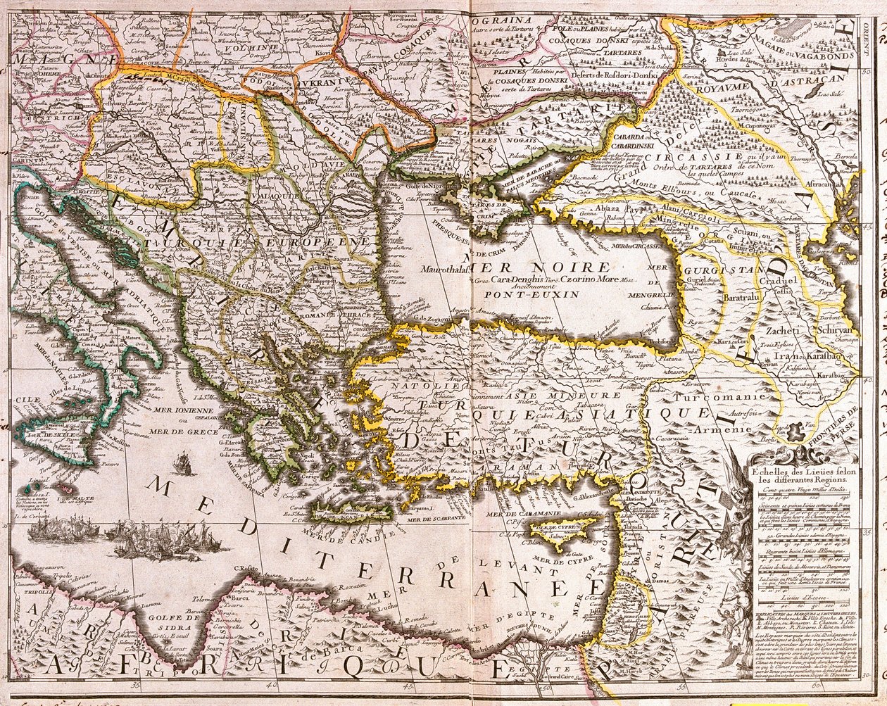 Karte des östlichen Mittelmeers und der Schwarzmeerländer, Türkei und Provinzen Kleinasiens von Jean Baptiste Nolin