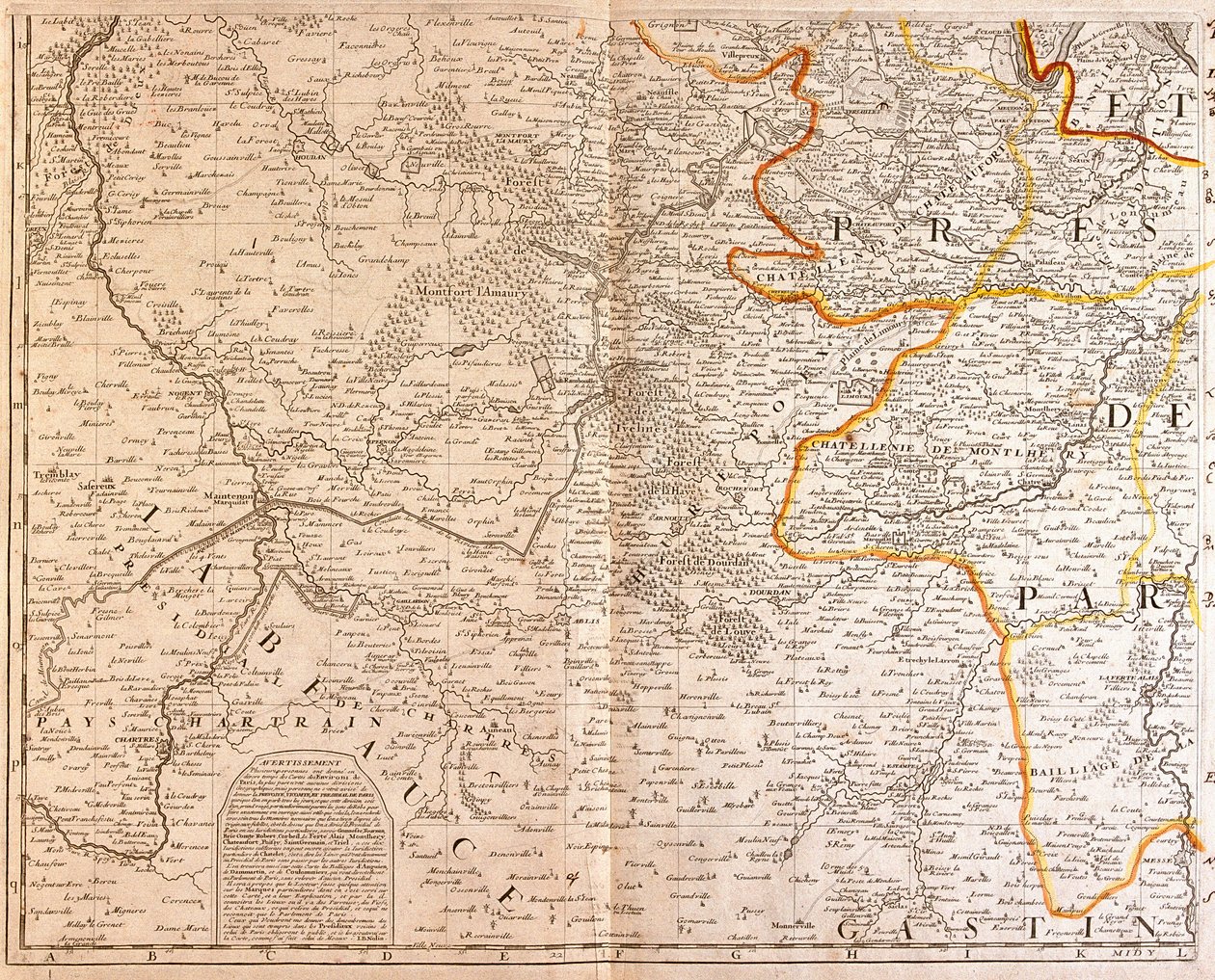 Karte des Südwestens der Île-de-France von Jean Baptiste Nolin