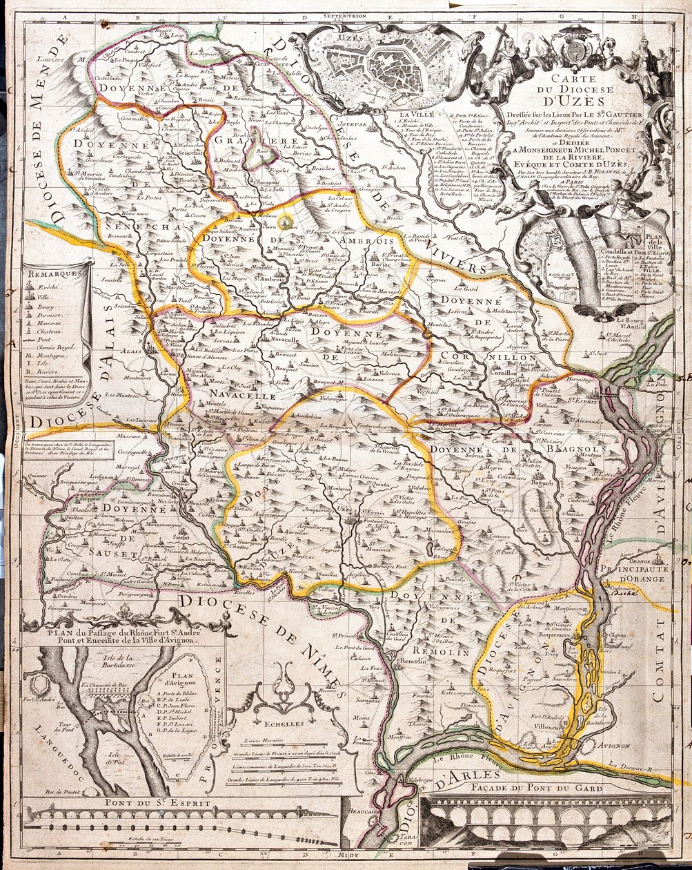Karte der Diözese von Uzes (Frankreich) von Jean Baptiste Nolin