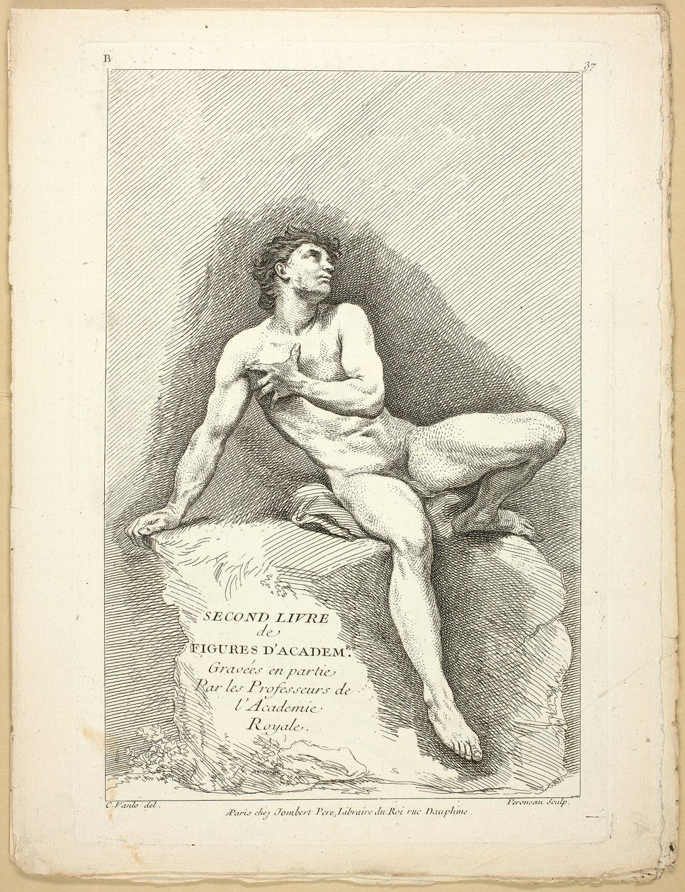 Figur (recto und verso), aus dem zweiten Buch der Figuren der Akademien, teilweise graviert von den Professoren der Königlichen Akademie von Jean Baptiste Perronneau