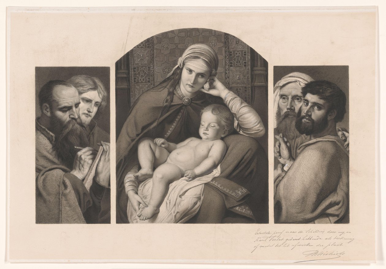 Triptychon: Maria mit Christus auf dem Schoß und zwei Gruppen von zwei Aposteln von Jean Baptiste Pierre Michiels (signed by artist)