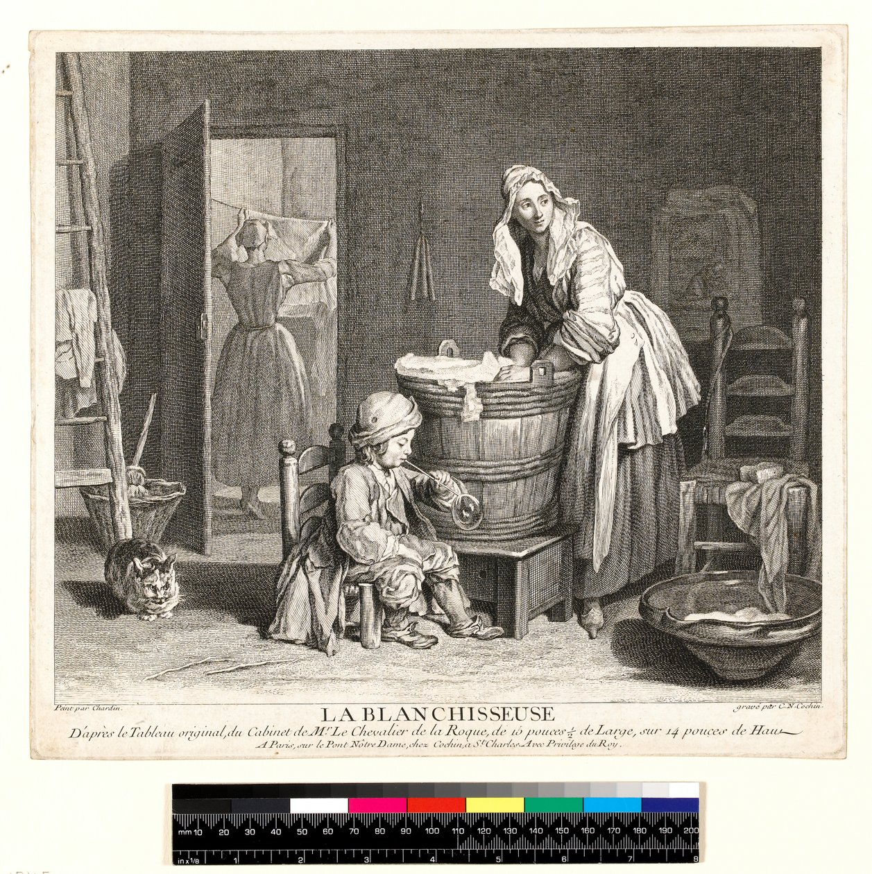 La Blanchisseuse, graviert von Charles Nicolas Cochin I von Jean Baptiste Simeon (after) Chardin