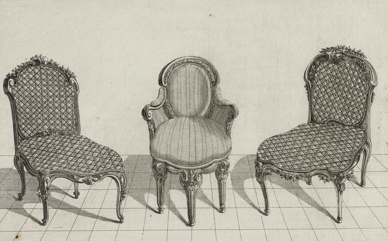 Chaise de Canne, Fauteuil en Cabriolet, Chaise de Canne, veröffentlicht Mitte der 1770er Jahre von Jean Charles (after) Delafosse