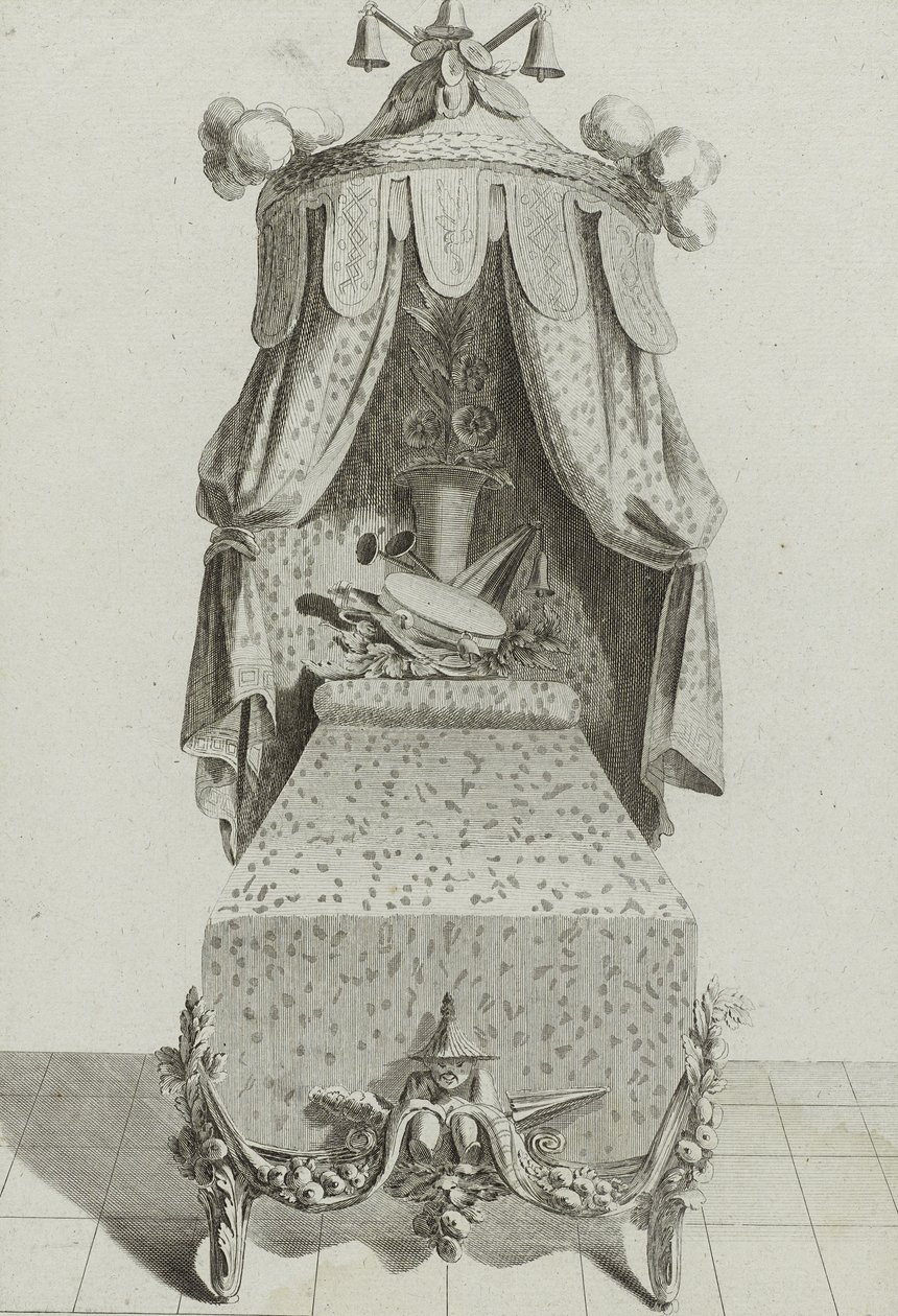 Lit à la Chinoise, veröffentlicht Mitte der 1770er Jahre (Gravur auf Büttenpapier) von Jean Charles (after) Delafosse