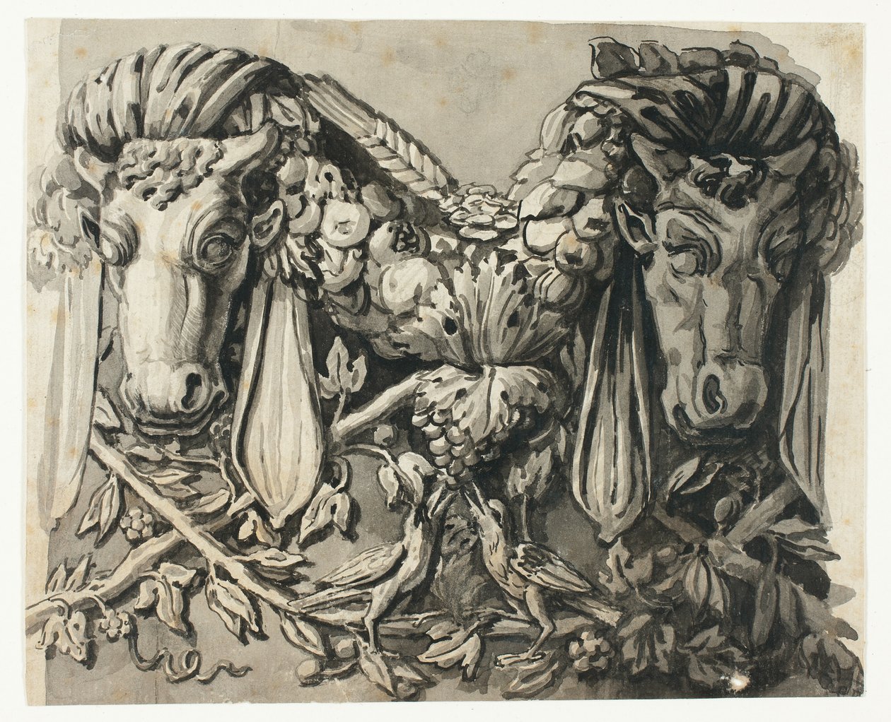 Ornament mit zwei Stierköpfen (recto); Skizze von geometrischen Rändern (verso) von Jean Charles Delafosse