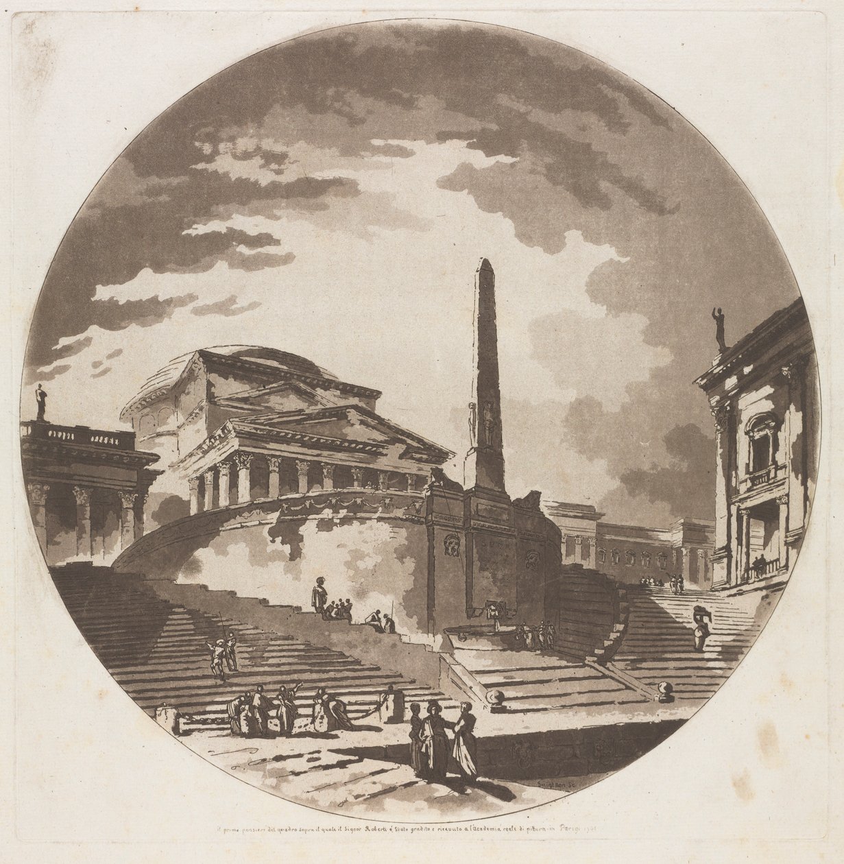 Ansicht der Rotunde mit Treppen am Tiber, 1766 von Jean Claude Richard de Saint Non